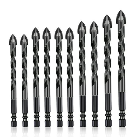 

Tomshoo Masonry Drill Bits 10PCS for Tile Brick Glass Porcelain Marble Wood Ceramic Wall Mirror with 5 6 8 10 12mm Black