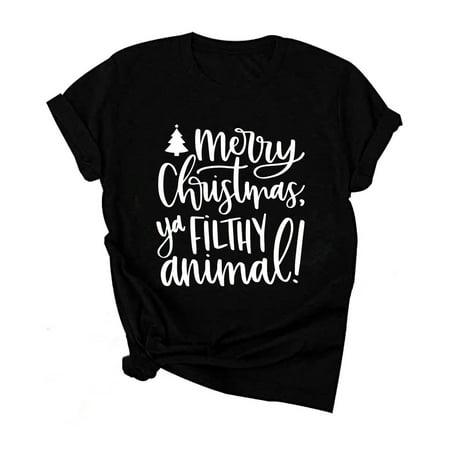 

Workout Tops for Women Going Out Tops for Women Women s Funny Christmas Letter Printing Colleague Office T-Shirt Print Tops Western Shirts for Women Savings Clearance Workout Shirts Black L