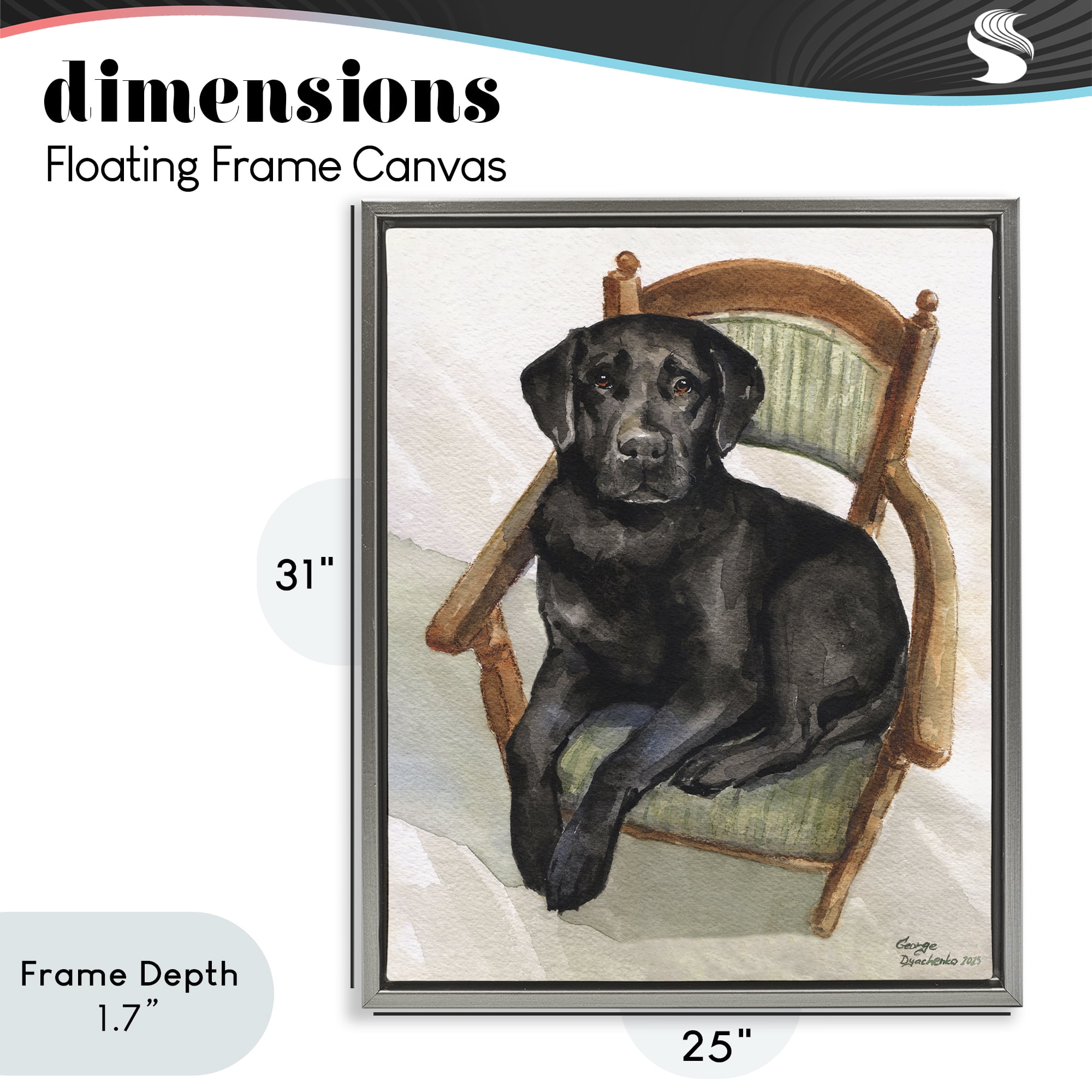 Stupell Industries Black Labrador On Chair Gray Framed Floater Canvas Wall Art, design by George Dyachenko