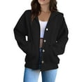 thumbnail image 2 of Womens Button up Sweatshirts Jackets, Long Sleeve Oversized Fleece Lined Hooded Cardigan, Fall Warm Loungewear Jackets Coat with Pockets Black L, 2 of 6
