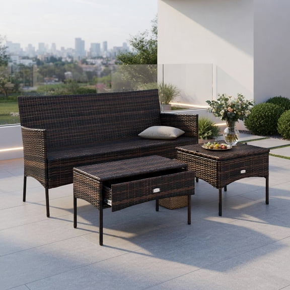Topcobe 3 Pieces Patio Furniture Sectional Set with 5 Cozy Cushions, Modern Patio Furniture for Outdoor, Backyard, Garden, Deck-Black