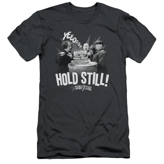 Three Stooges Hold StilLong S/S Adult 30/1 T-Shirt Charcoal