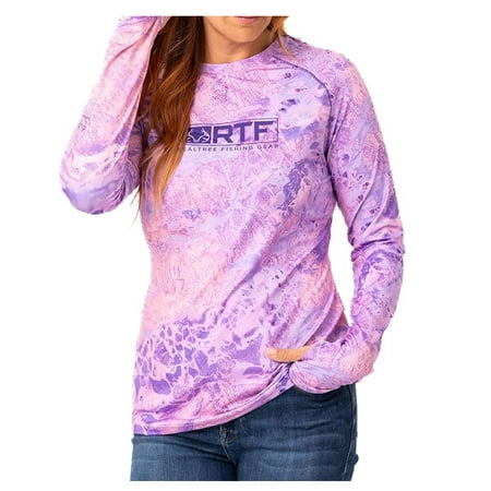 Realtree Fishing Women's Long Sleeve Crew Neck Shirt WAV3 - PURPLE | Moisture-Wicking Quick Dry Lightweight | UPF 50+