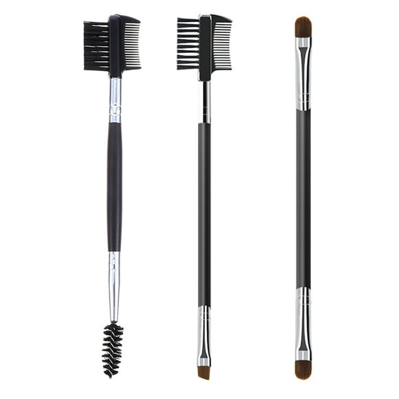3 pinceles de doble punta para cejas, peines para pestañas y moldeador (negros)
