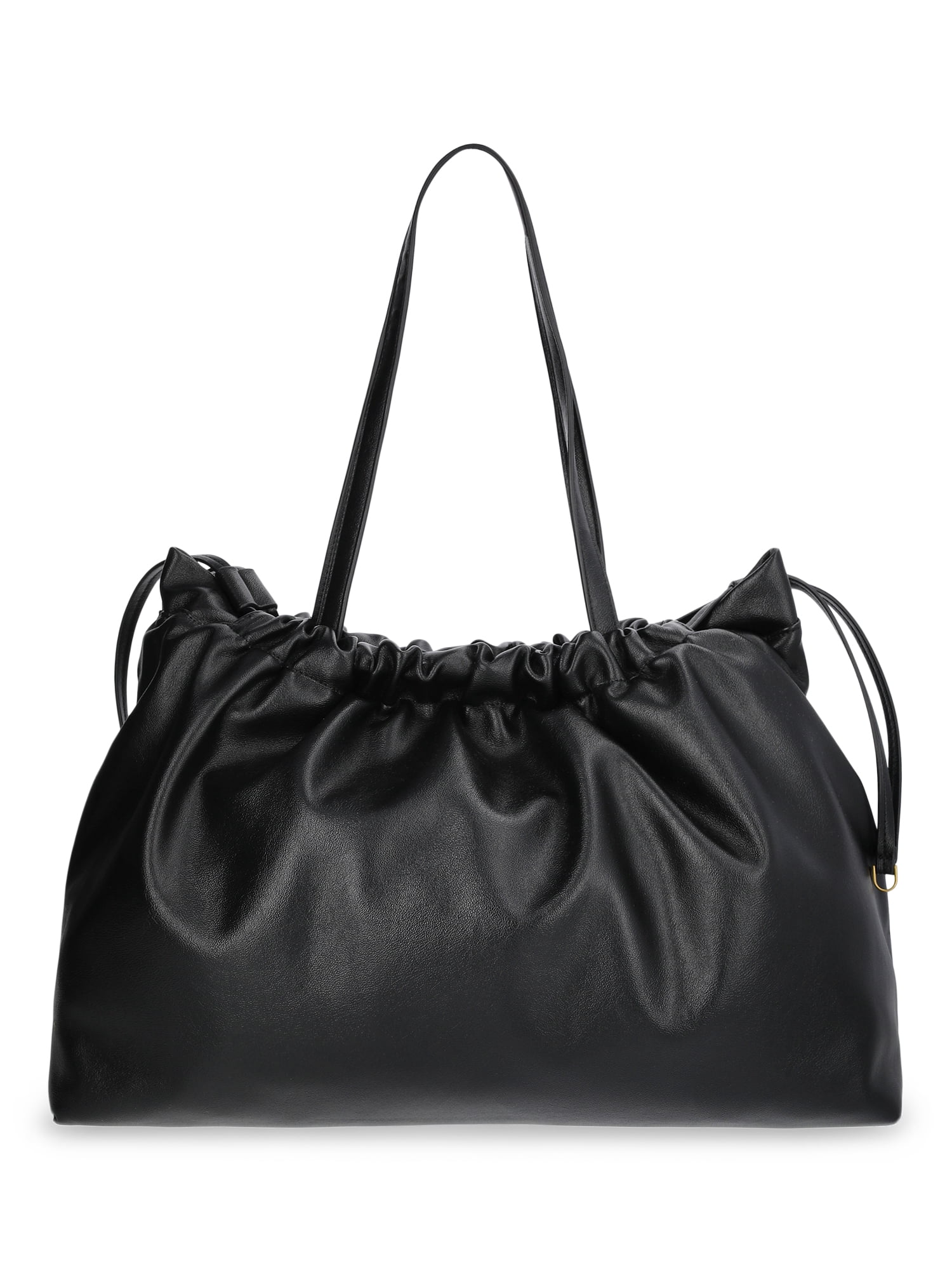 Scoop Women's Faux Leather Oversized Drawstring Pouch Tote, Black