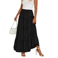 thumbnail image 2 of BRGZLK Women's Long Skirt Solid Color Elastic Waistband Trendy Summer 2026 Long Flowy A Line Tiered Skirt Beach Vacation Skirts, 2 of 6