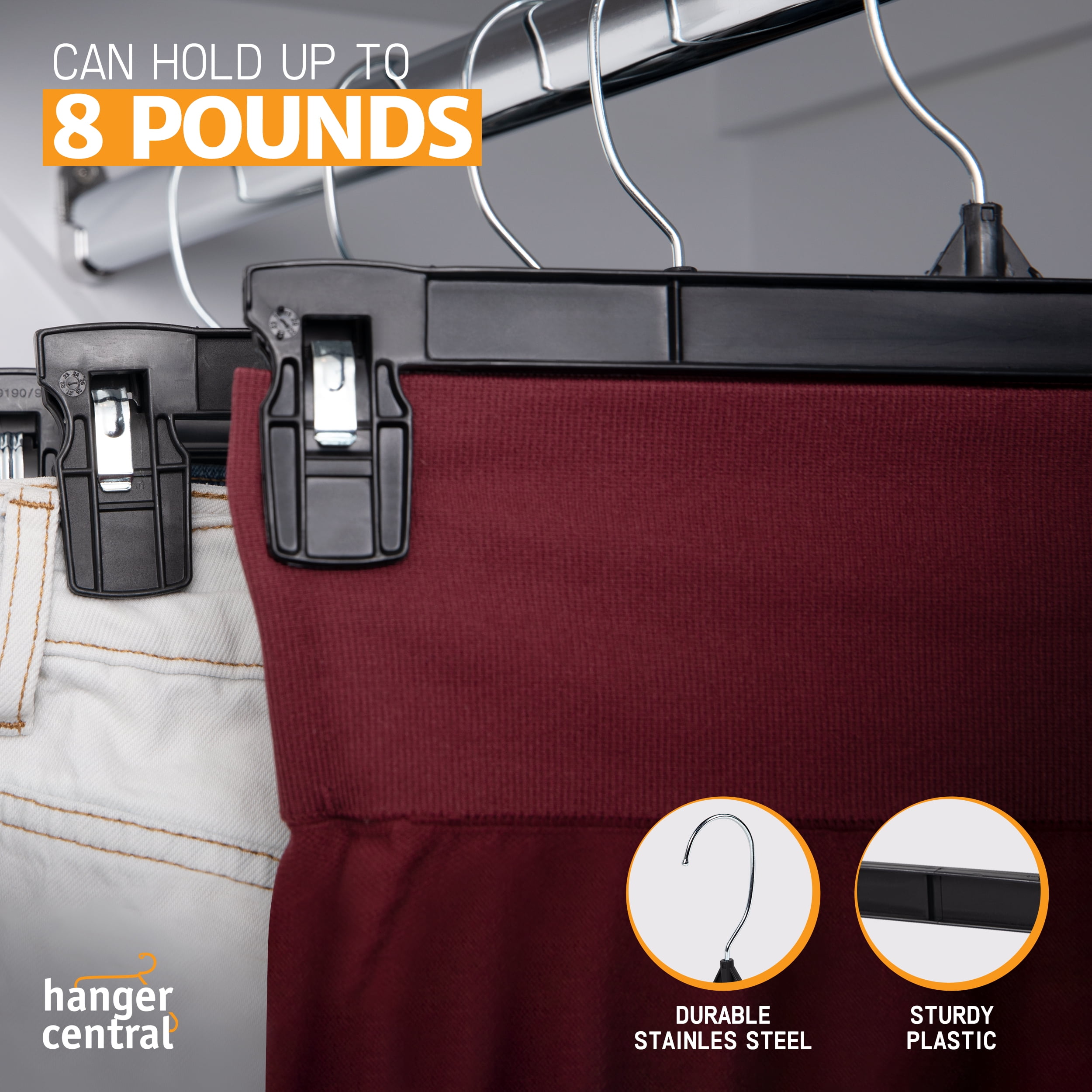 Hanger Central Durable Plastic Pant & Skirt Hanger, Swivel Hook
