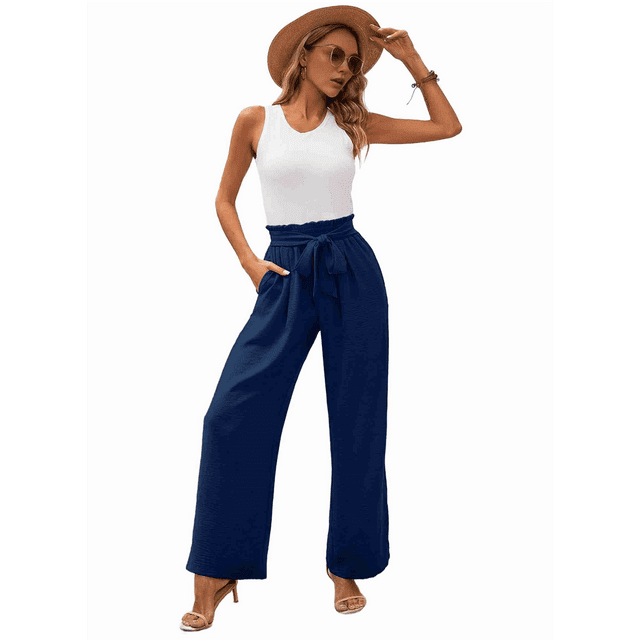 Pantalones de Salón Anchos para Mujer, Azul Oscuro, Talla XXL