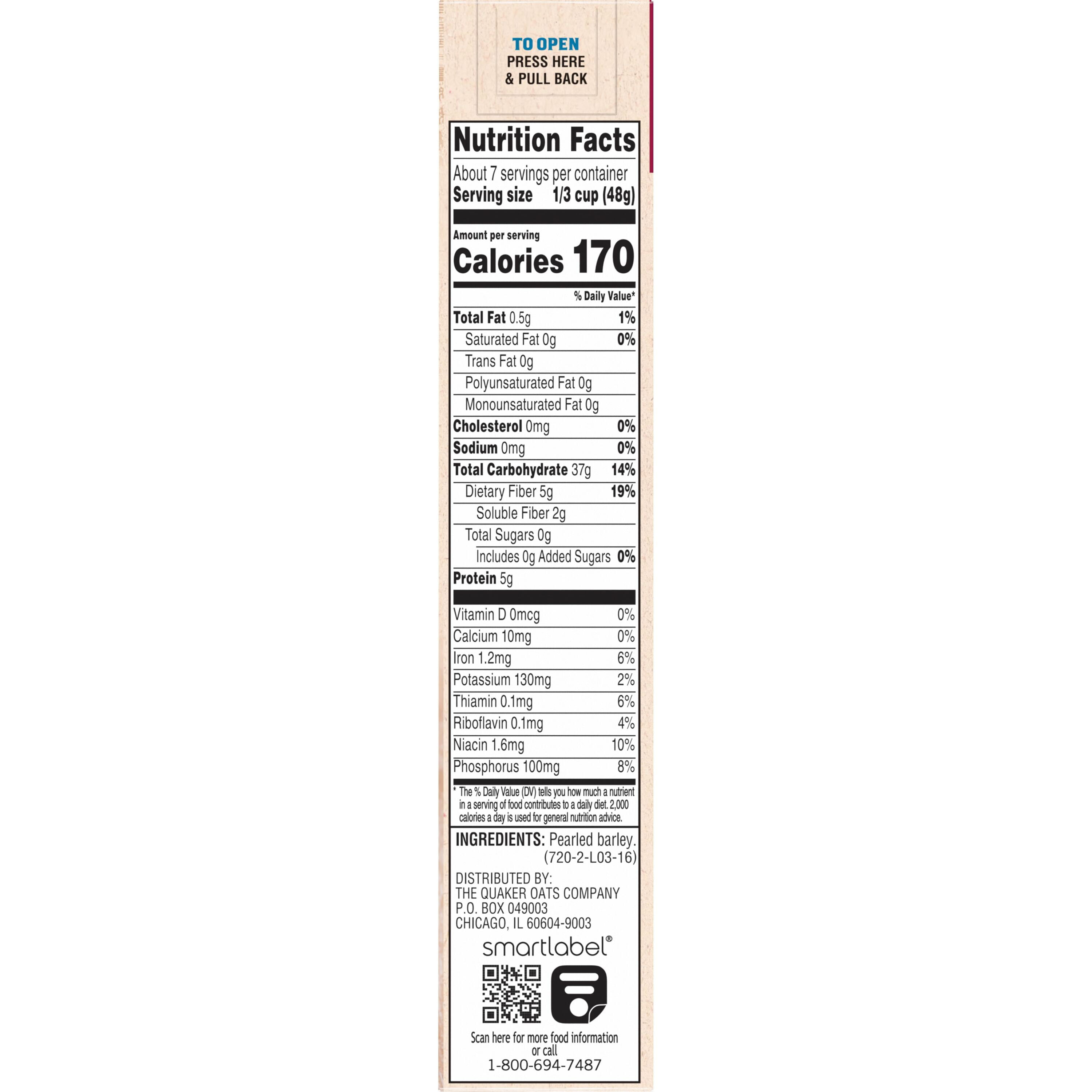 Quaker Quick Pearled Barley, 11 oz, Single Pack, Low Fat, Sodium Free
