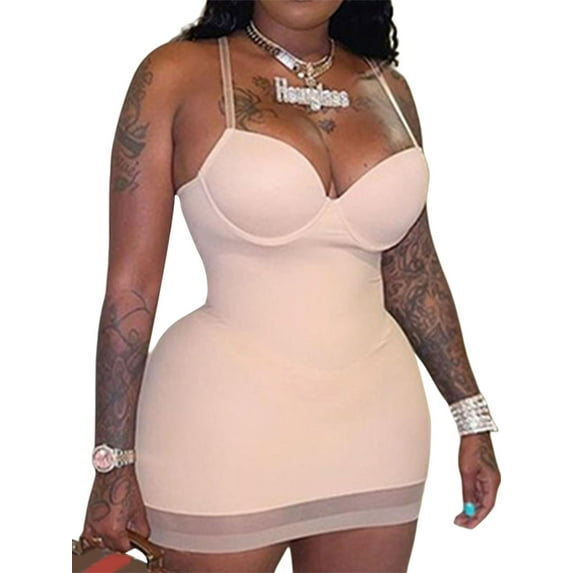 Liacowi Women 's Sexy Low Cut Mini Dress Spaghetti Strap V Neck Party Cami Dress Bodycon Sleeveless Backless Summer Dress