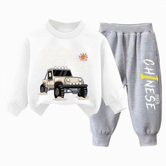 Kaprioy Boys Clothes Fall Winter Outfits Kids Fall Boys Pants Set Kids Letter Print Sweatshirts 2PCS Long Sleeve Cartoon Clothing