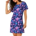 thumbnail image 2 of Rateoe Blue Skull Rose Print Women’s Nightdress – Cozy Cotton Short-sleeved Sleep Shirt, Loose-Fit Sleepwear, Perfect for Relaxing and Sleeping, 2 of 6