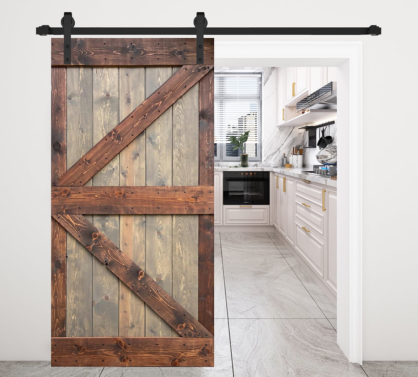 K Style 42" x 84" Brown Walnut Finished Solid Wood Barn Door Slab