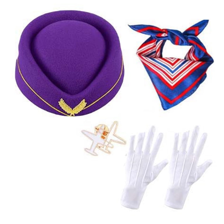 Women’s Stewardess Costume Accessories Flight Attendant Hat Scarf Gloves 4Pcs Women main image 4