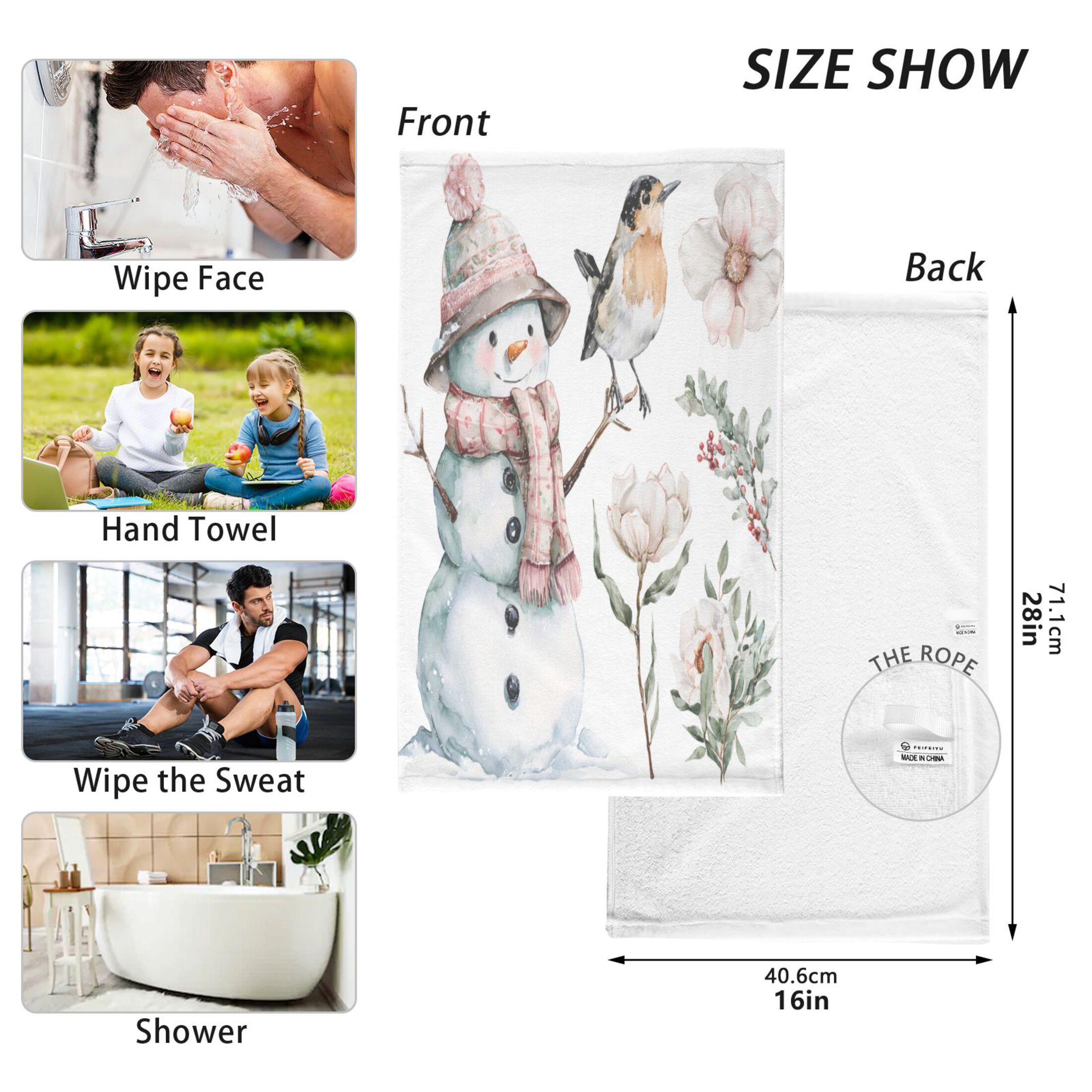 2 Pieces of Cotton Towel Face Towel Set Hand Towel Bath Towel Cotton Bath Towel Sets Christmas Winter Flowers