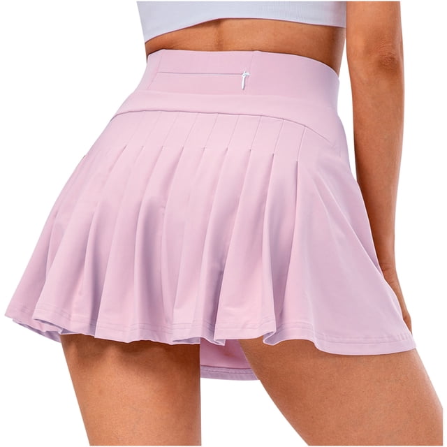 PEZHADA Jupe de Tennis Plissée Deux Pièces Factice pour Femme avec Poches, Violet, TG