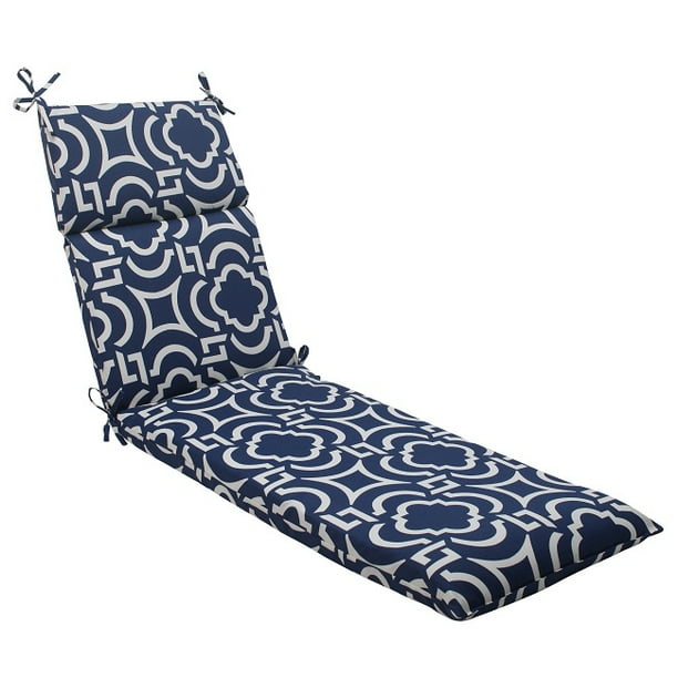 72.5" Geometric Navy Blue Sky Outdoor Patio Chaise Lounge Cushion with