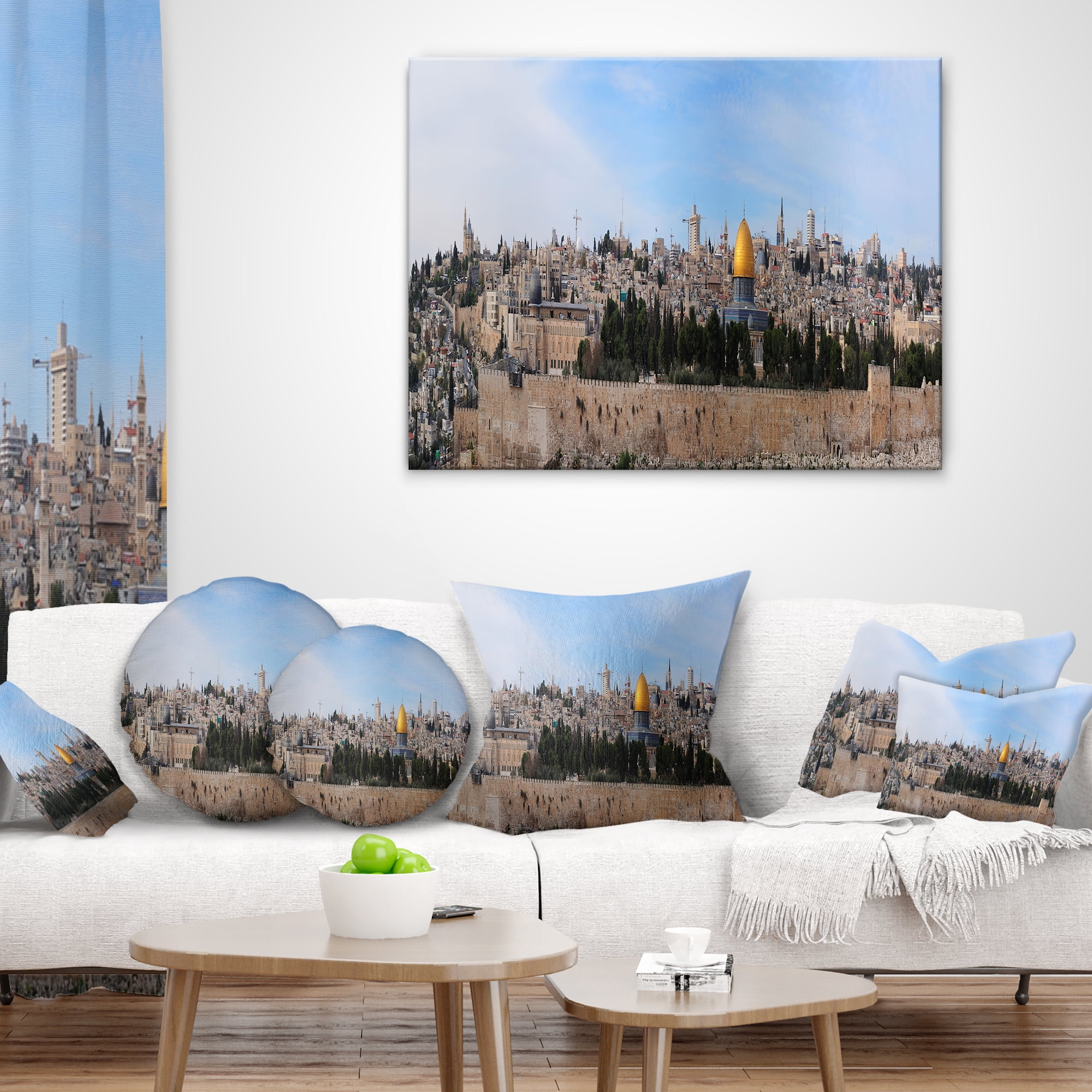 Designart Jerusalem Cityscape Panorama - Photography Throw Pillow - 18x18