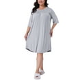 thumbnail image 2 of GRACE & GRANDEUR Women's Plus Size Nightgown Pleated Lace Crew Neck 3/4 Sleeve Sleepwear Comfy Midi Nightshirt 1X Light Gray, 2 of 6