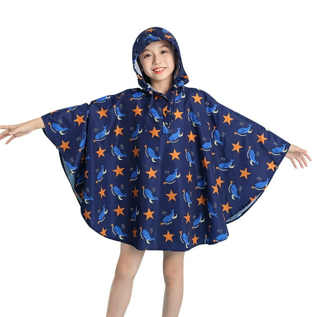 Children‘s Boys Girls Dinosaur Rainbow Printed Button Rain Jacket Hooded Windproof Raincoat