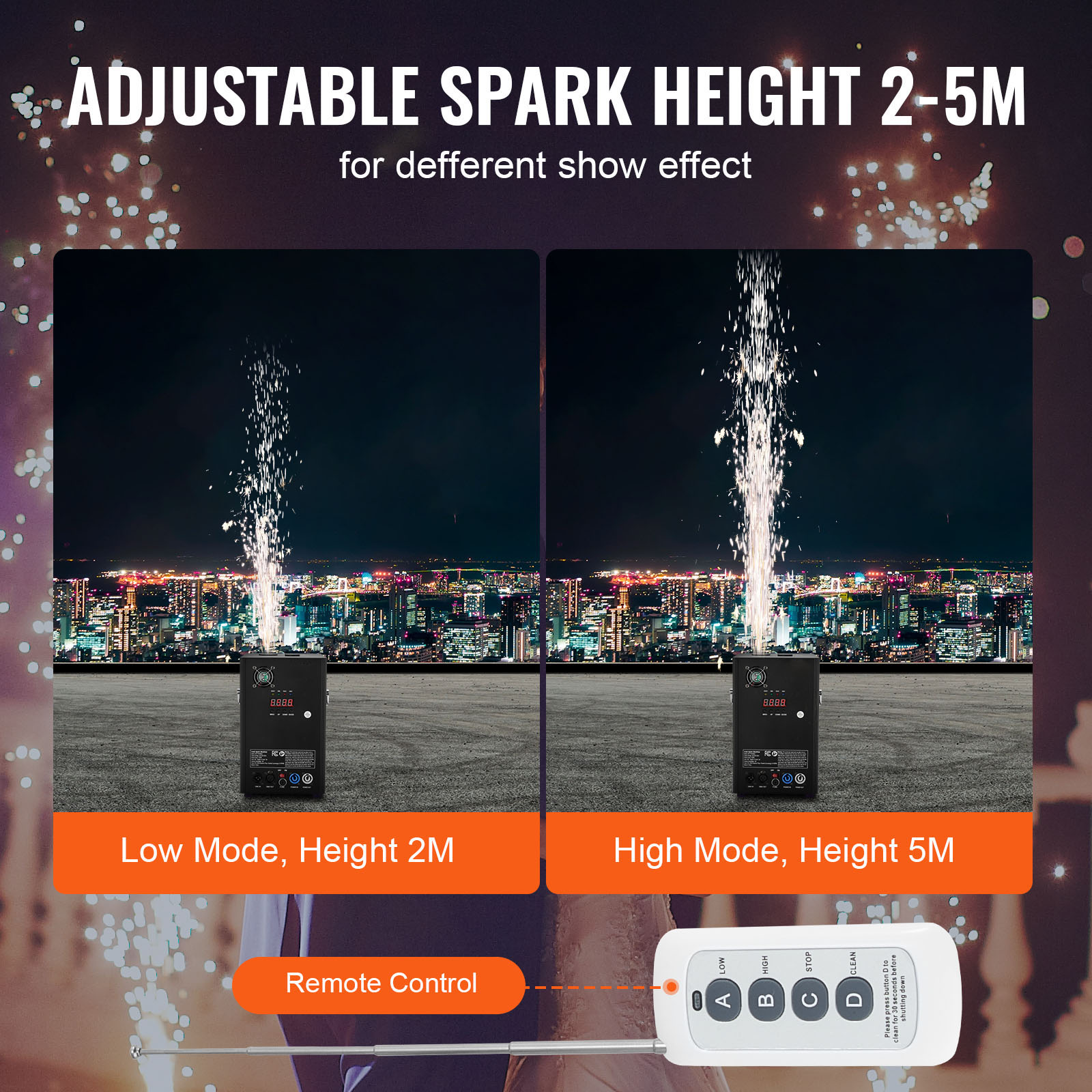 KFFKFF 1Pcs Cold Spark Machine, 700W 6.6-16.4ft Firework Machine DMX512 Adjustable Smart Stage Effect Machine Safe Great Low Noise Smokeless for Stage DJ Disco,Black