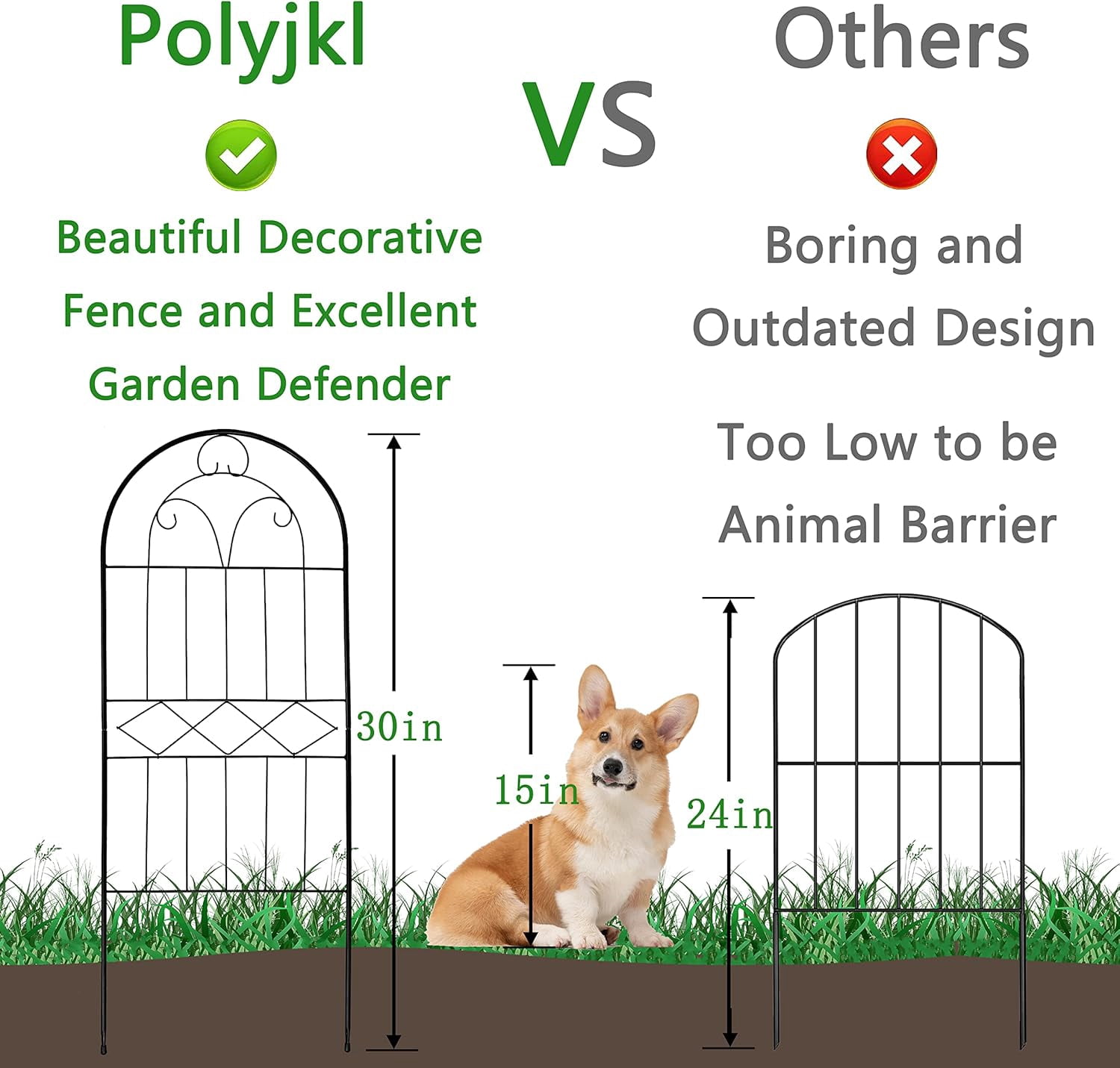 Decorative Garden Fence 10 Pack, 30in High Metal Wire Animal Barrier for Yard, , Outdoor