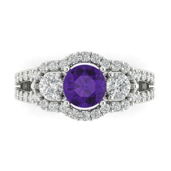 Three-Stone Engagement Ring for Women - 2.16ct Natural Amethyst in 14K White Gold Promise Ring