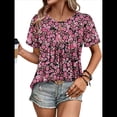 thumbnail image 1 of Blusas Informales de Negocios para Mujer, Moda de Verano, Camisetas con Mangas 3/4 con Volantes, Blusa Tipo Túnica Elegante e Informal. Rosa L, 1 of 6