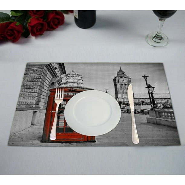 GCKG Cityscape Placemat, London Big Ben Telephone Placemat 12x18 Inch