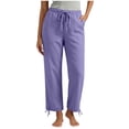 thumbnail image 2 of Byworldtasic Casual Pants for Women Elastic Drawstring Waist Trousers with Cinchable Ankles Soft Breathable Pants, 2 of 5