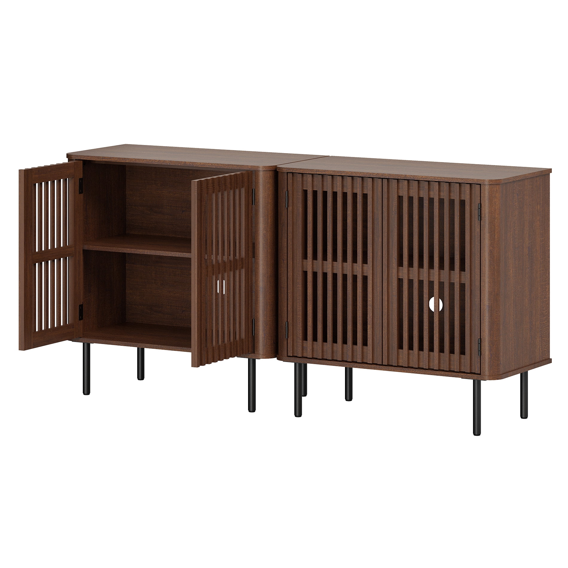 63" Mid Century Modern Sideboard Buffet Cabinet with Storage,Fluted Sideboard Cabinet with Adjustable Shelf, Walnut
