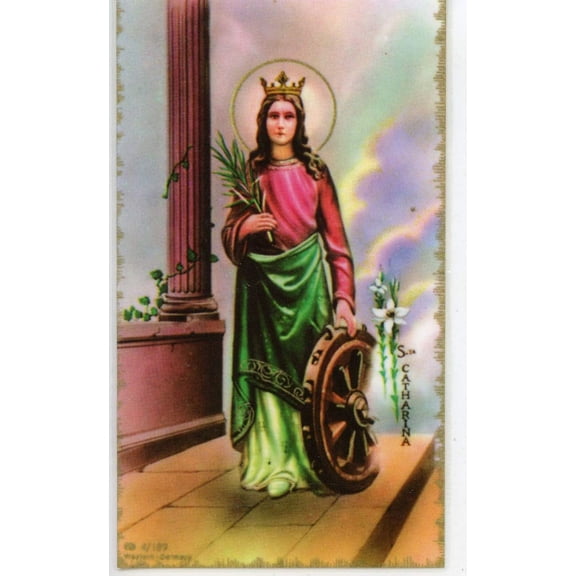 St. Catherine of Alexandria holy card - laminated - Pack of 25