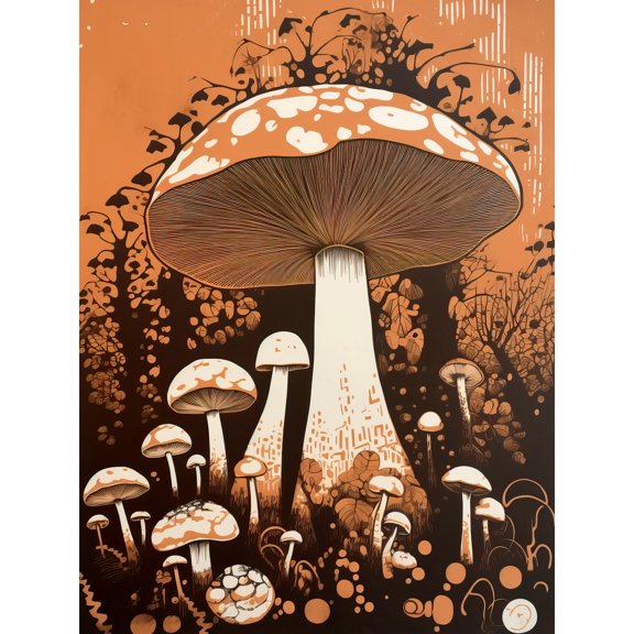 Vintage Mushroom Red Cap Fungi Pastel Orange Brown Earthy Aesthetic Kitchen Extra Large XL Wall Art Poster Print