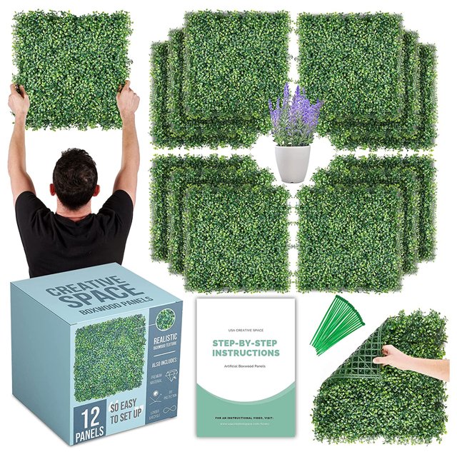 CREATIVE SPACE Artificial Grass Backdrop Wall Panels, 20" x 20", 12 Pack