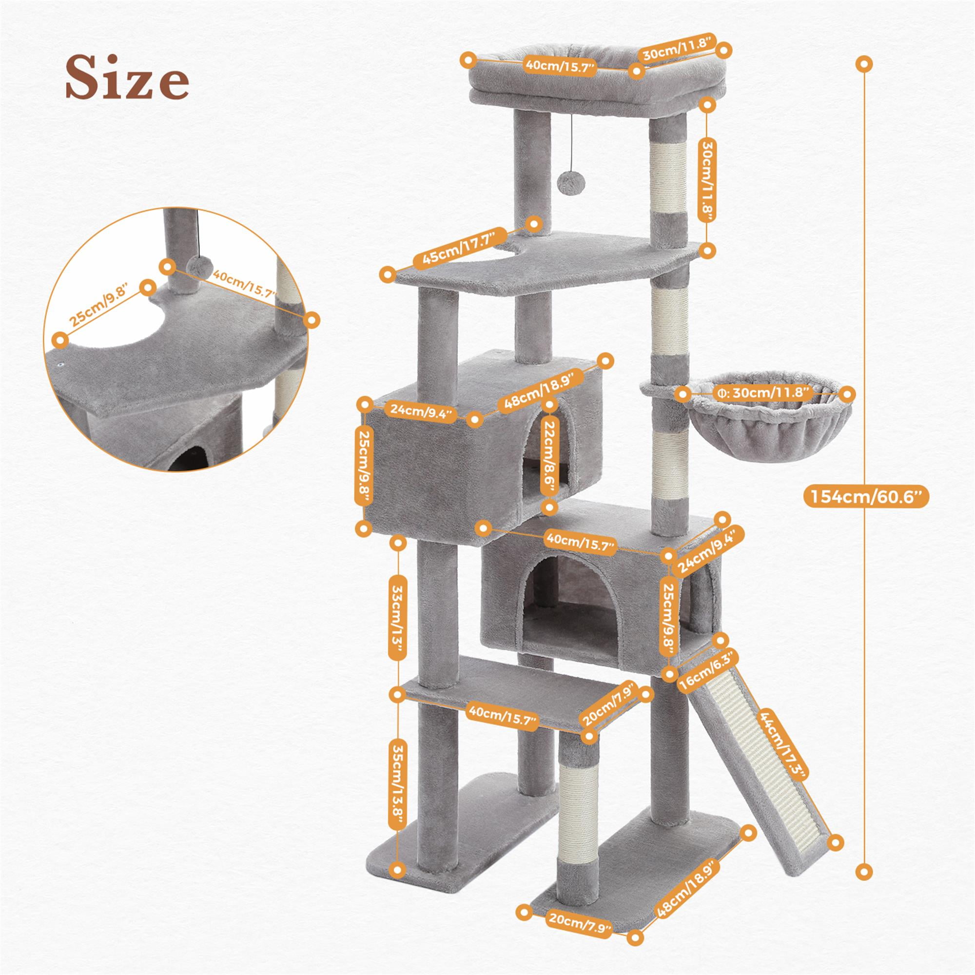 Kadyn 61" Cat Tree Tower for Indoor Cats with Platform and Scratching Posts, Cat Condo Cat Tree House in Pet Supplies, Gray
