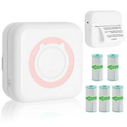 Sanmadrola Label Makers Mini Thermal Printer Machine with Tape Pocket Bluetooth Sticker Label Machine Wireless Portable Rechargeable Inkless Label Maker, 5 Rolls Stickers, Pink