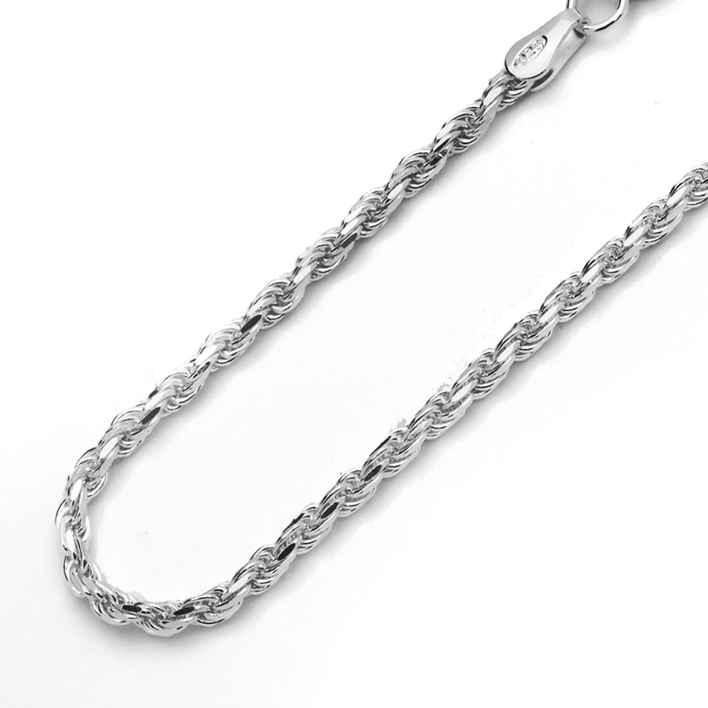 2.5mm Sterling Silver Rhodium Plated Fancy Popcorn Rope Chain Necklace