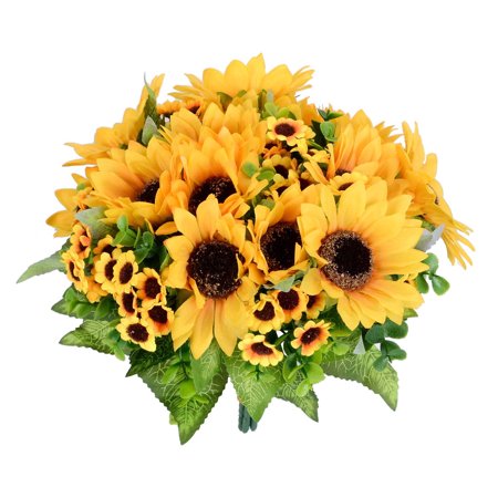 Silk Sunflower Bouquet 2 Bunches Artificial Fake Sunflowers for Wedding Decor Home Decoration Office Dining Table Event Staging Yellow
