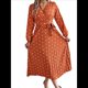thumbnail image 2 of Vestido Plisado de Larga con Cuello en V y Lunares para Mujer, Informal, Holgado y con Cinturón Color Naranja S, 2 of 10