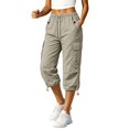 thumbnail image 2 of Women's Capri Cargo Pants, Elastic Waist Cropped Hiking Pants for Women, Lightweight Quick Dry Jogger Trousers with Multi Utility Pockets, Adjustable Capri Length Streetwear Travel Pants Beige L, 2 of 9