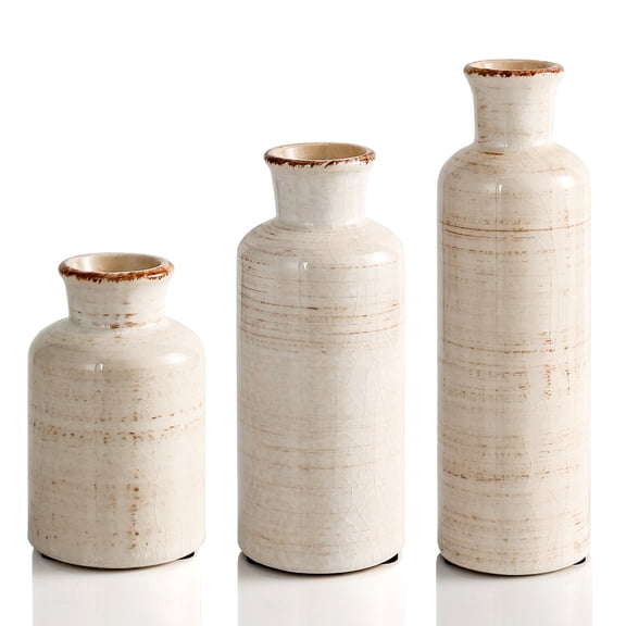 PARMPH Ceramic Vase Set of 10 Rustic Charm, Beige, Ceramic, Set of 3