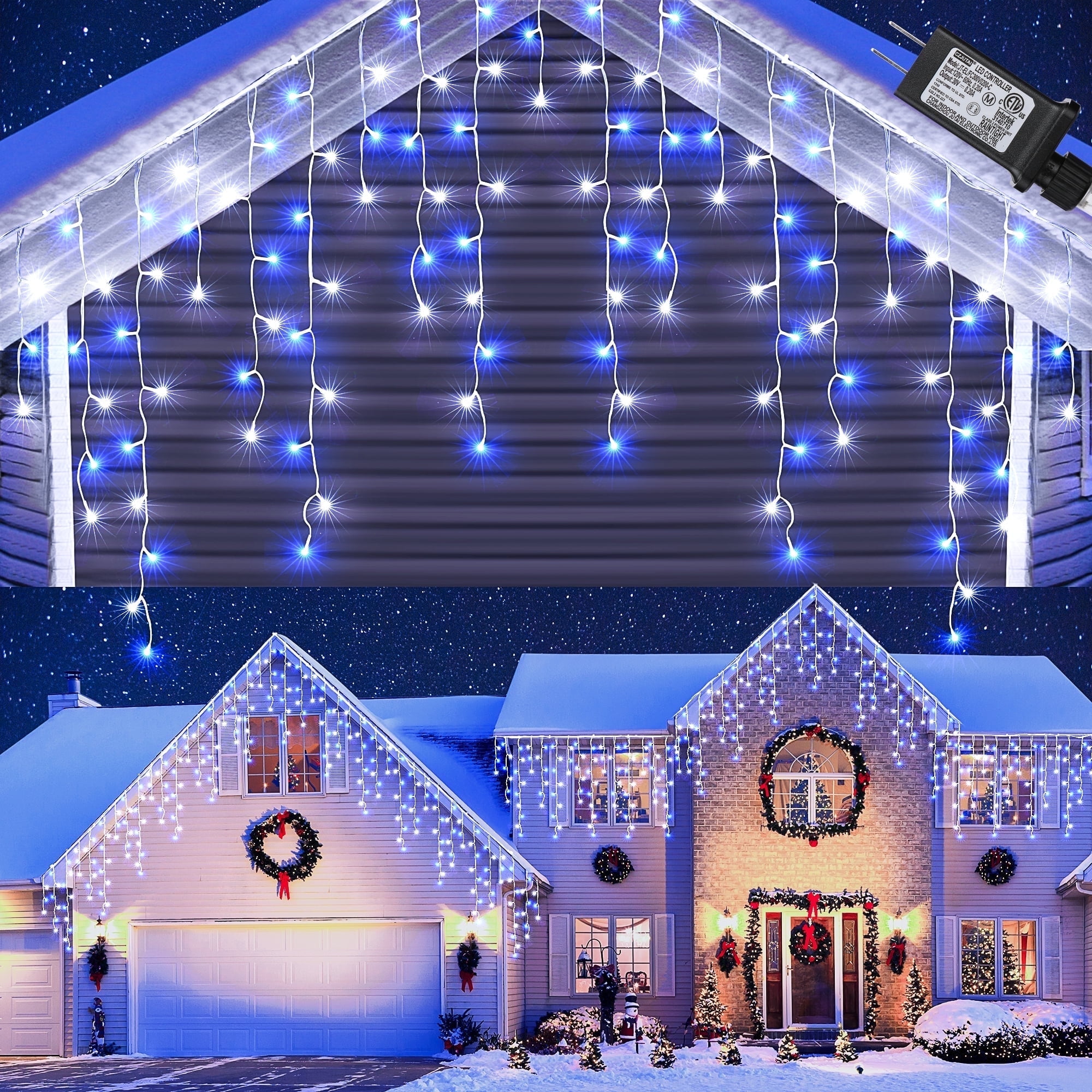 Toodour 360 LED White & Blue Icicle Christmas Lights photo 1