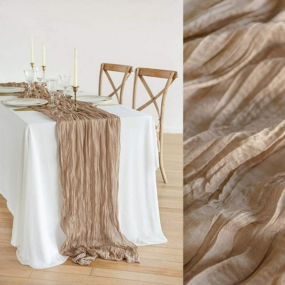 suxuMhao Pleated Table Runner,90×180cm Khaki Gauze Table Runner,1 Piece Wedding Table Runner,Durable Polyester Table Runner for Party,Elegant Table Runner for Dining&Home Gatherings​