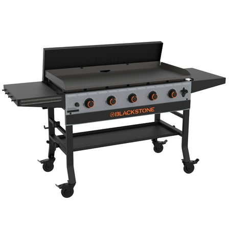 Blackstone Bronco Outdoor Griddle, 5-Burner 44" Propane Flat Top Grill with Hard Cover, Gray