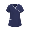 thumbnail image 3 of BiZtdJrK Tunic Nurse Tops for Women Wrap V Neck Short Sleeve Solid Scrub Shirts Side Split Regular Fit Medical Uniform with Pockets Dark Blue XL, 3 of 6