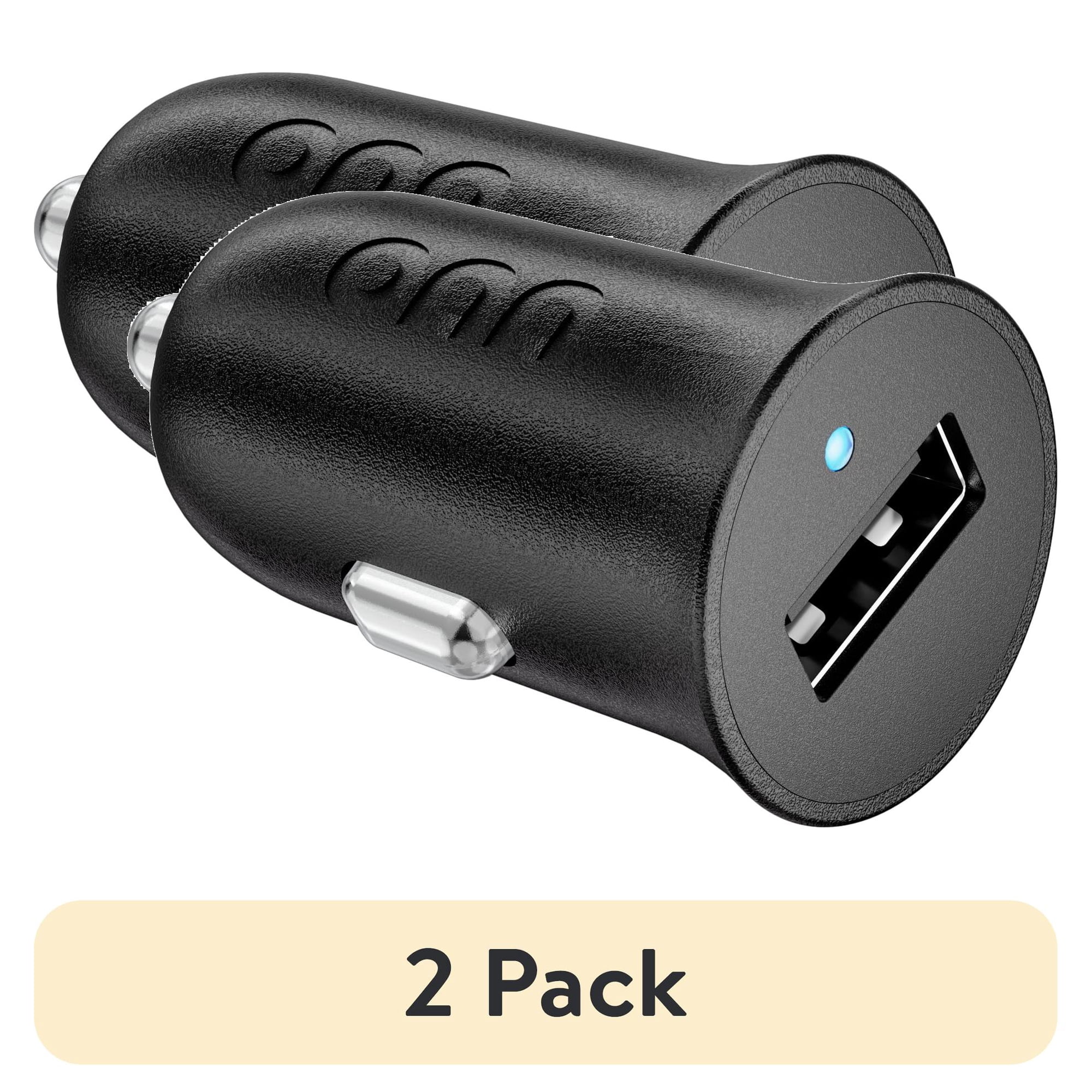 (2 pack) onn 12W USB-A Port Car Charger for Cigarette Lighter Black