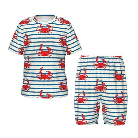 Luyuia Cute Red Crabs With Nautical Print Girls  2-Piece Tie-Dye Pajama Set  Cute Summer Loungewear with Shirt and Tank Shorts Nightwear-Small