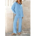 thumbnail image 3 of PRETTYGARDEN Women's 2 Piece Textured Sets Casual Button Down Shirt Wide Leg Pants Outfit Loungewear Tracksuit, 3 of 7