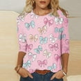 thumbnail image 2 of COM1950s T-Shirts pour Femmes, T-Shirt Décontracté pour Dames, Col Rond Imprimé, Manches 3/4, Haut Ample, Hauts Décontractés pour Femmes, T-Shirts pour Femmes, 2 of 5