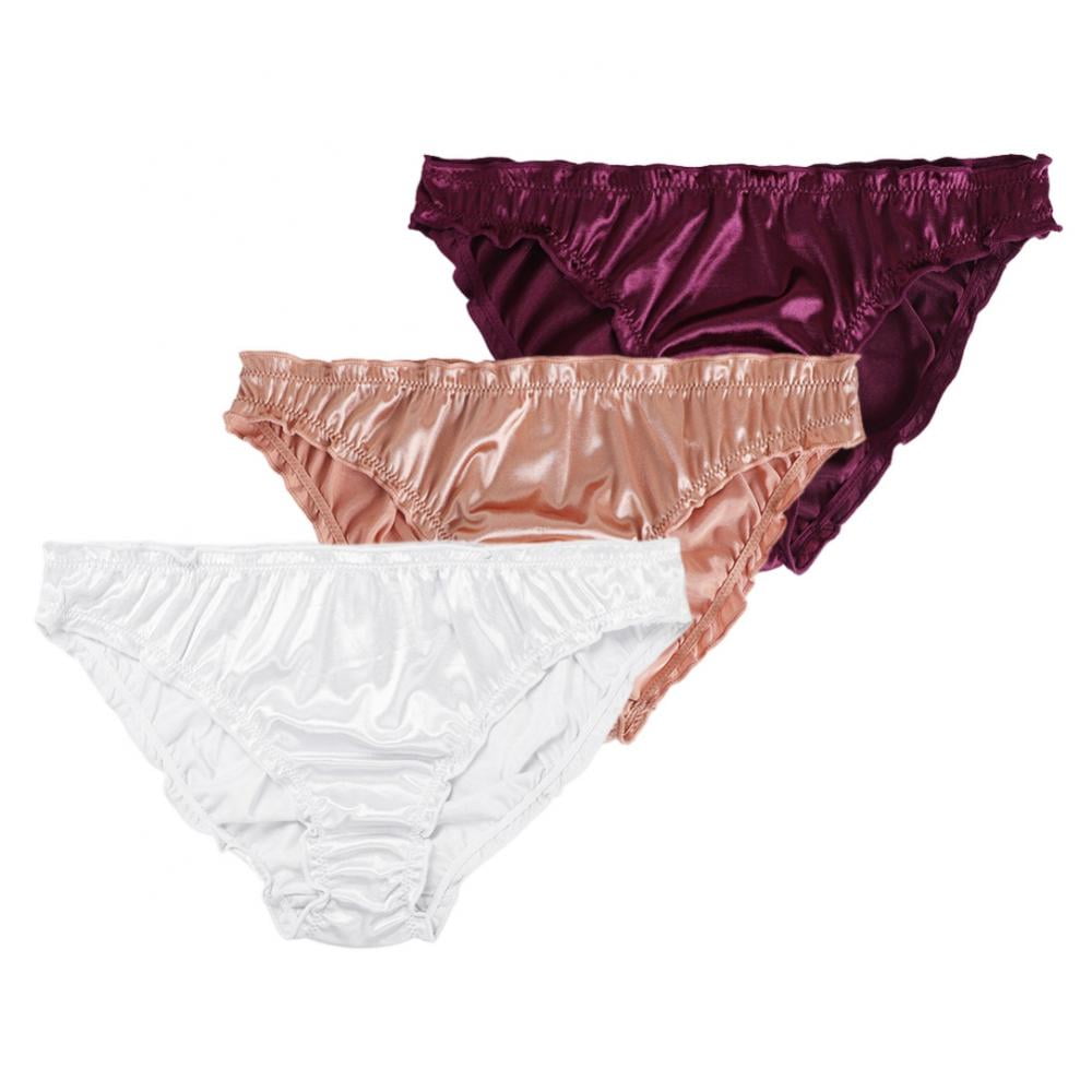 1Pc Women's Satin Panties Low-Waist Ruffle Milk Silk Underwear Comfortable  Bikini Briefs Elastic Ladies Underpants Lingerie Beige M 
